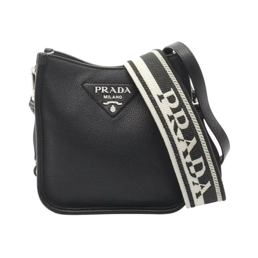 Prada VITDAINO SOFT Shoulder Bag Leather Canvas Black